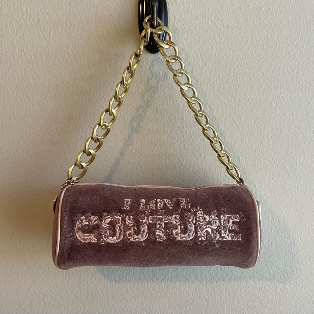 Y2K Vintage juicy couture velour purple and pink barrel shoulder bag